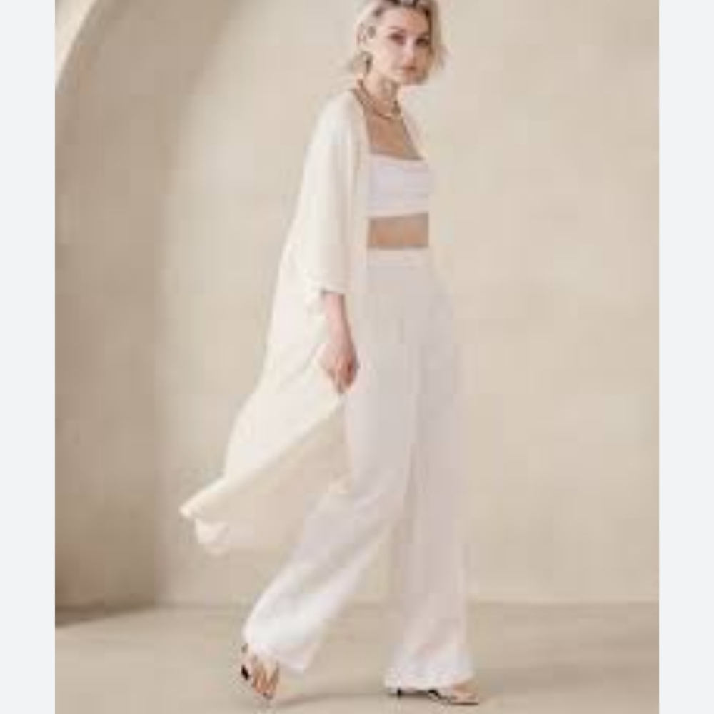 Banana Republic Soft Cream Knit Linen Blend Duster Sweater - XL